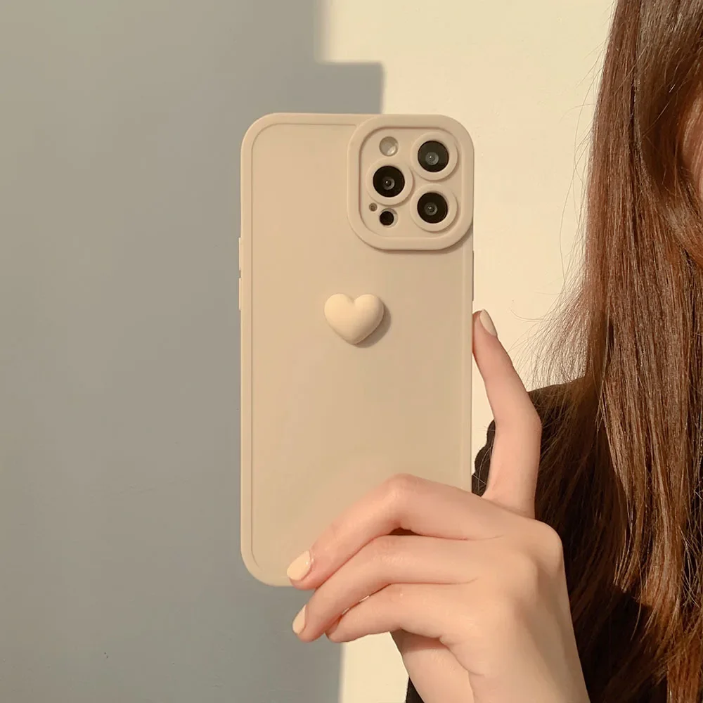 Luxuriöse matte 3D-Liebes-Herz-Silikon-Handyhülle für iPhone 11 12 13 14 15 16 Pro Max XS Max X XS 7 8 SE 2020 stoßfeste Abdeckung