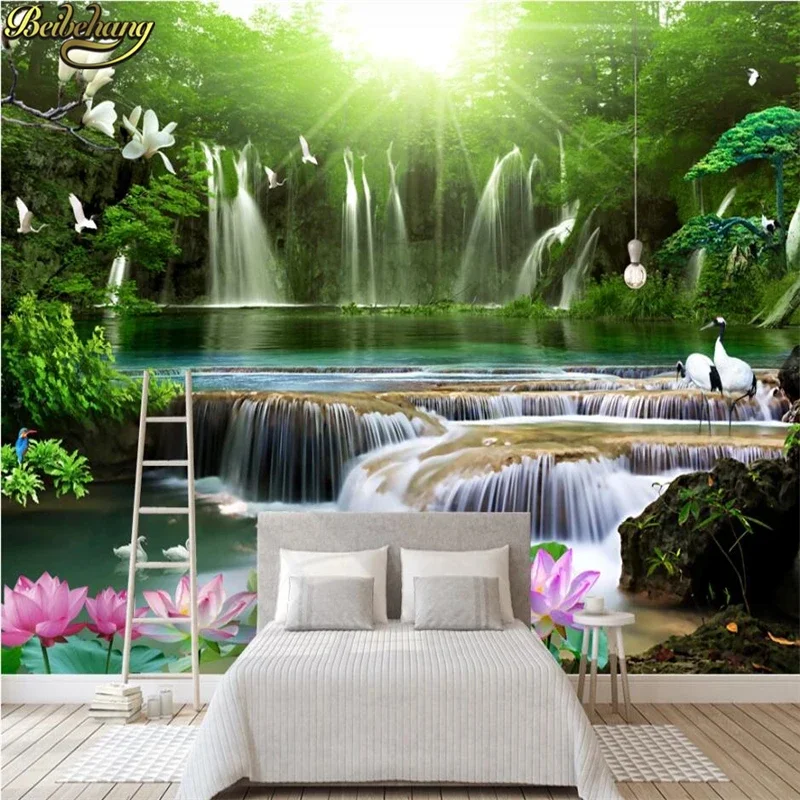 Custom Forest waterfall 3D mural wallpape Sofa bedroom decor natural scenery TV backdrop wall paper mural painting wall stickers