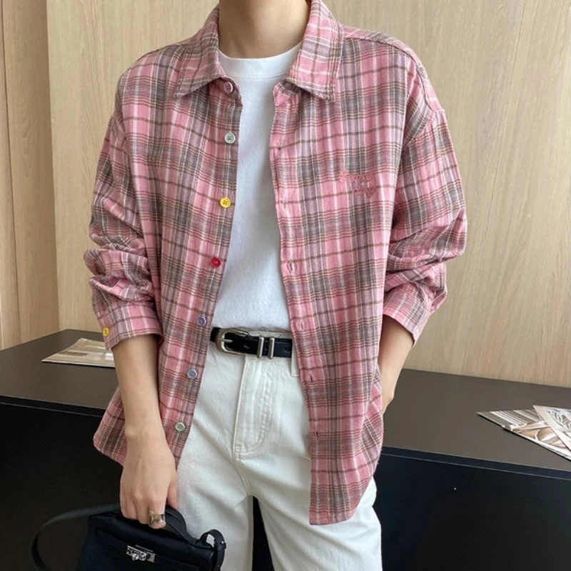 

Tops Women Cotton Plaid Shirt Long Sleeve Button Design Up Collared Checked Shirts and Blouse Autumn Casual Outfit
