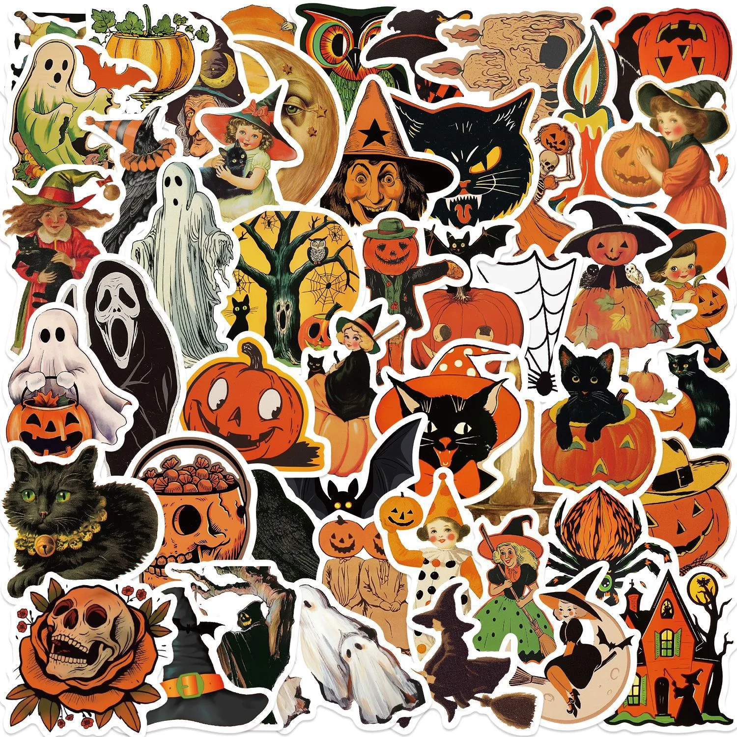 

10/52Pcs Vintage Halloween Ghost Witch Pumpkin Stickers Aesthetic DIY Laptop Luggage Skateboard Graffiti Decals Sticker Kids Toy