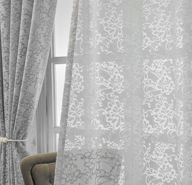 Custom Size Decor Grey Jacquard Openwork Fabric—translucent But Opaque Lets Light in While Ensuring Privacy Window Fashion