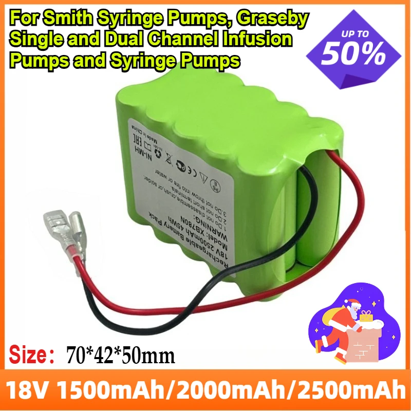 

18V 1500mAh-2500mAh Ni-MH Battery Pack for Smith Syringe Pumps, Graseby Single and Dual Channel Infusion Pumps and Syringe Pumps