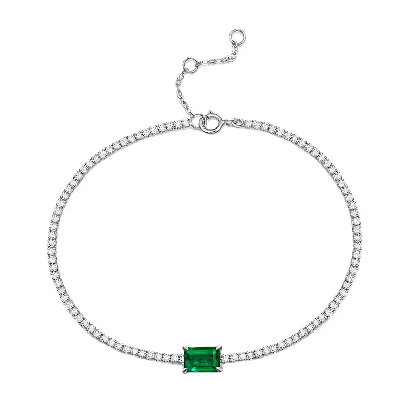 

ZFSILVER Trendy 925 Silver Cultivated Gem Emerald Topaz Rectangle Bracelet For Charm Women Accessories Party Jewelry Gift L10742