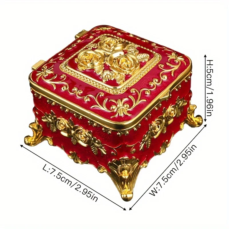 1pc Elegant Green & Golden Floral Metal Jewelry Box Bohemian Style with Clasp Closure, Perfect for Necklaces, & Wedding Display