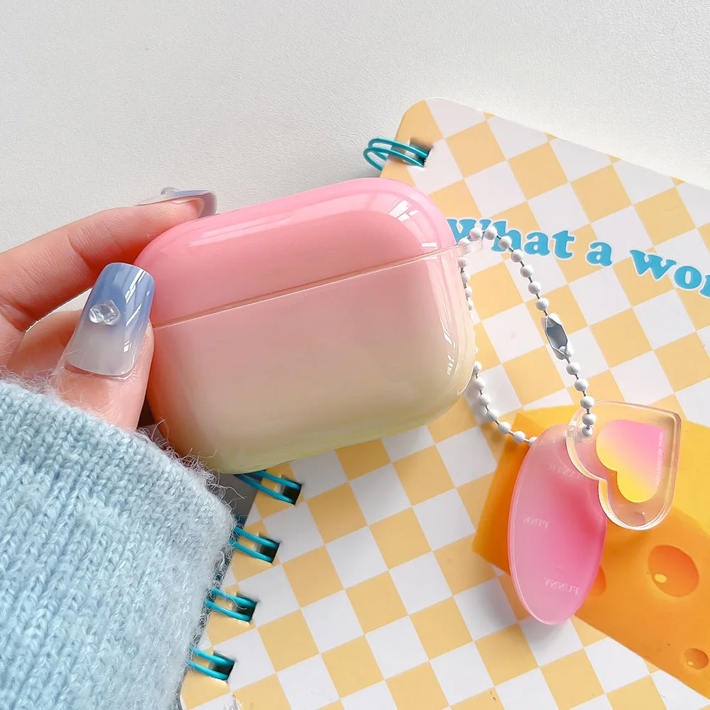 موضة التدرج قوس قزح اللون لطيف لامع IMD حقيبة سماعة الاذن ل AirPods Pro 3 غطاء للحماية ل Air Pods 1 2 القلب قلادة #3