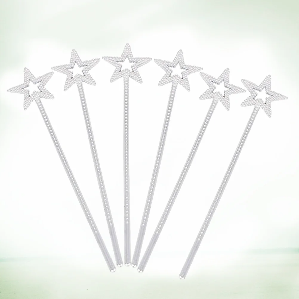 6 Pcs Wands Plastic Electroplating Pentagram Silver Angel Fairy Wand for Birthday Party Cosplay Wedding