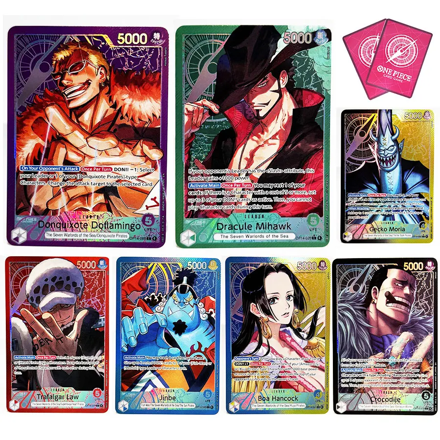 One Piece Card OP14 The Azure Sea's Seven Anime Cards Mihawk Hancock Crocodile Jinbe Law Doflamingo Collectible  Proxy Card