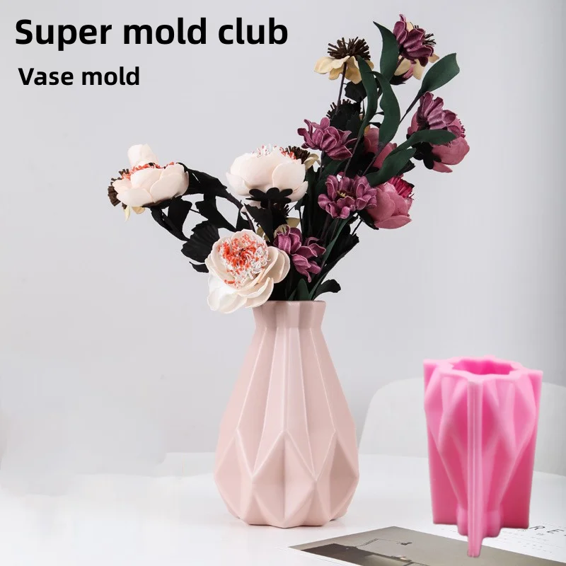 DIY Nordic style origami vase resin silicone mold geometric shape diamond shaped flower pot concrete cement gypsum silicone mold