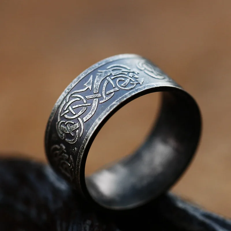 Beier New Design Viking Vintage Odin Norse Viking Wolf  Dragon Totem Men's Ring Jewelry Wholesale Drop Shipping