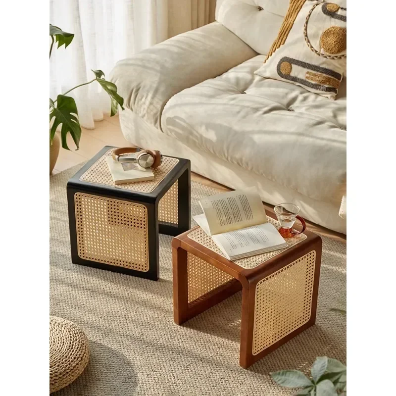 

Rattan sofa side few stools round storage storage solid wood balcony medieval small coffee table bedside table