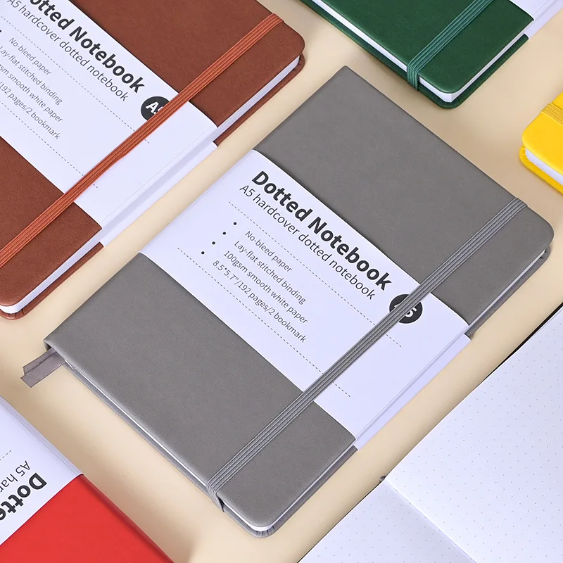 A5 Notebook 192 Pages Classic Journal Dotted Paper Hard Cover Business Creative Elastic Band Notepad Diary Student Stationery