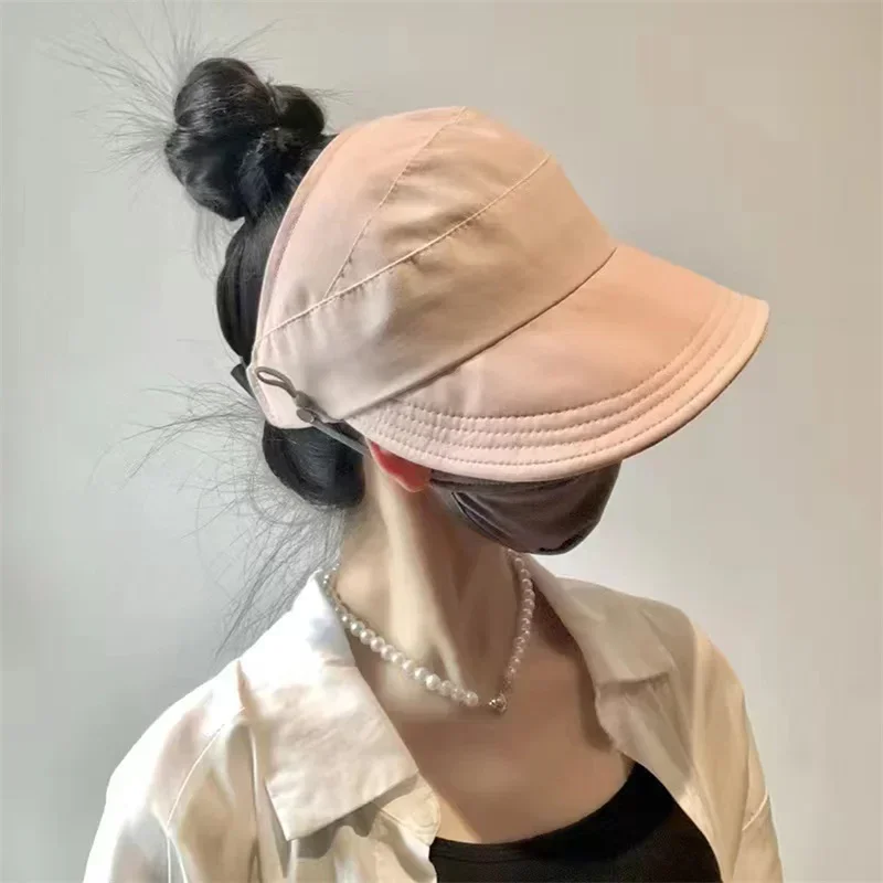 Sun Protection Hat Can Be Tied With A Ponytail Breathable Quick Drying Summer Duckbill Hat For Ladies Empty Top Fisherman Hats