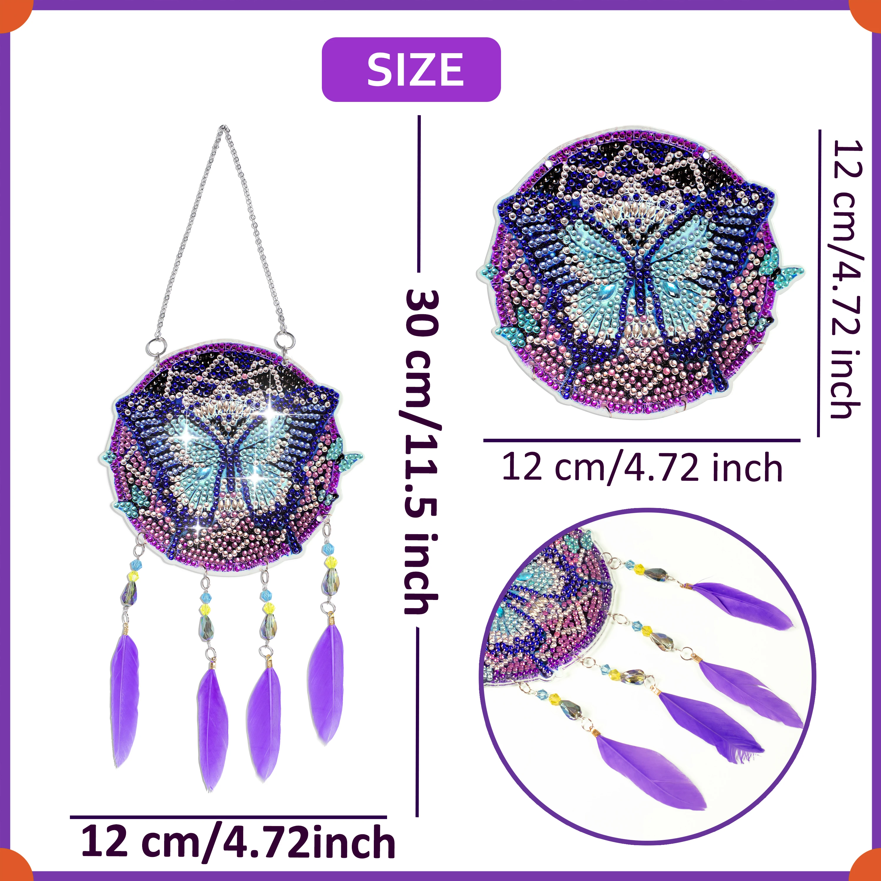 1pc/Set DIY Butterfly Diamond Painting Dream Catcher Wind Chimes Double Sided Dreamcatcher with Feathers Diamond Art Wind Chimes