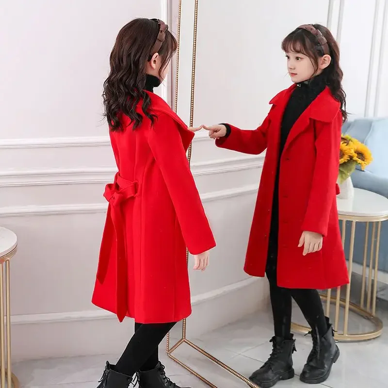 

teenage girls Cotton Padded Thick Woolen Outerwear Jacket Kids Winter Cute Red Long Coat Teenager Girls Fashion 8 14 15 clothes