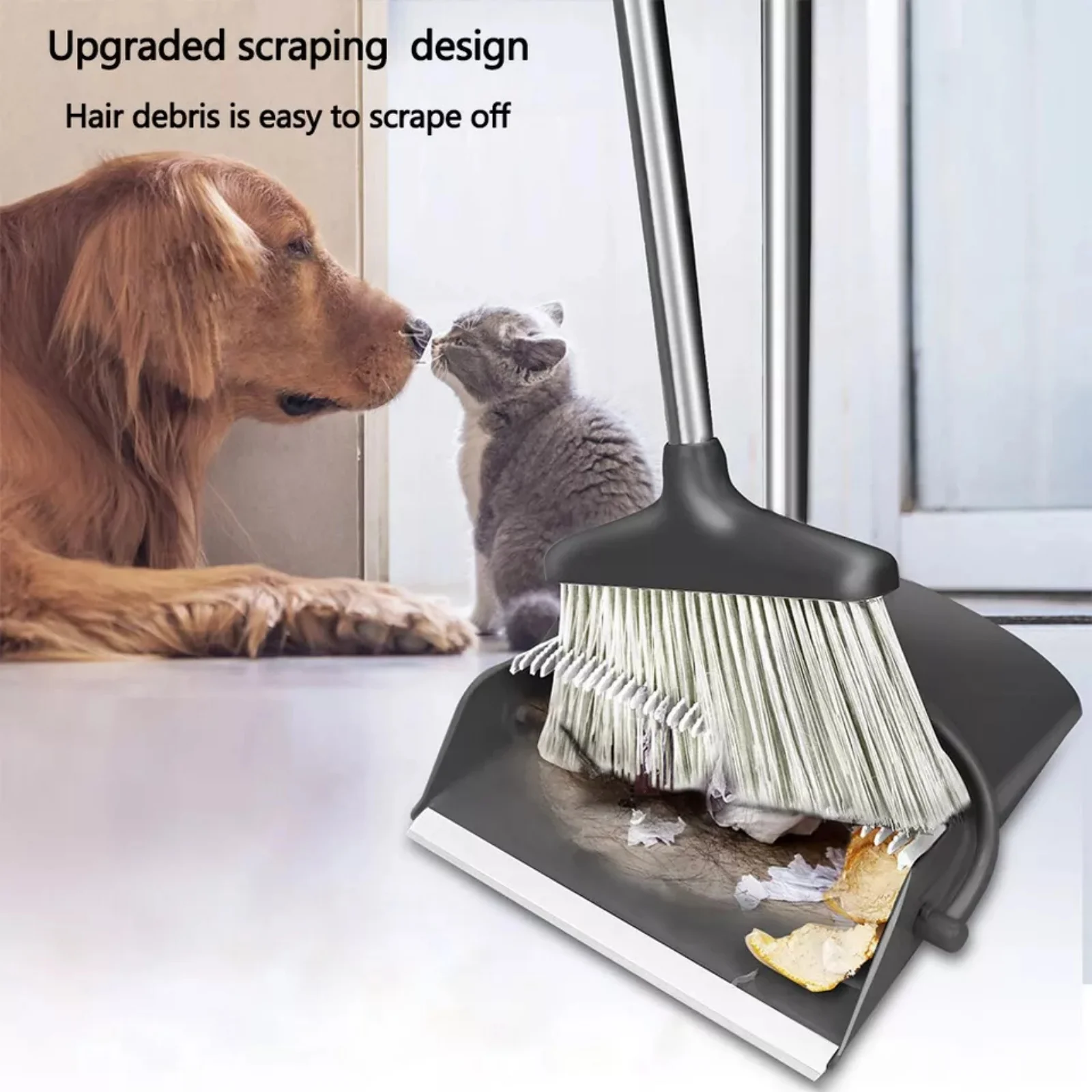 Broom and Dustpan Set With Sturdy Long Handle Combo For Kitchen Indoor Outdoor