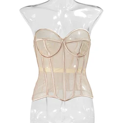 Corsé y corpiño de malla Sexy para mujer, cinturón de cuerpo delgado, ropa de calle, transparente, gótico, Vintage
