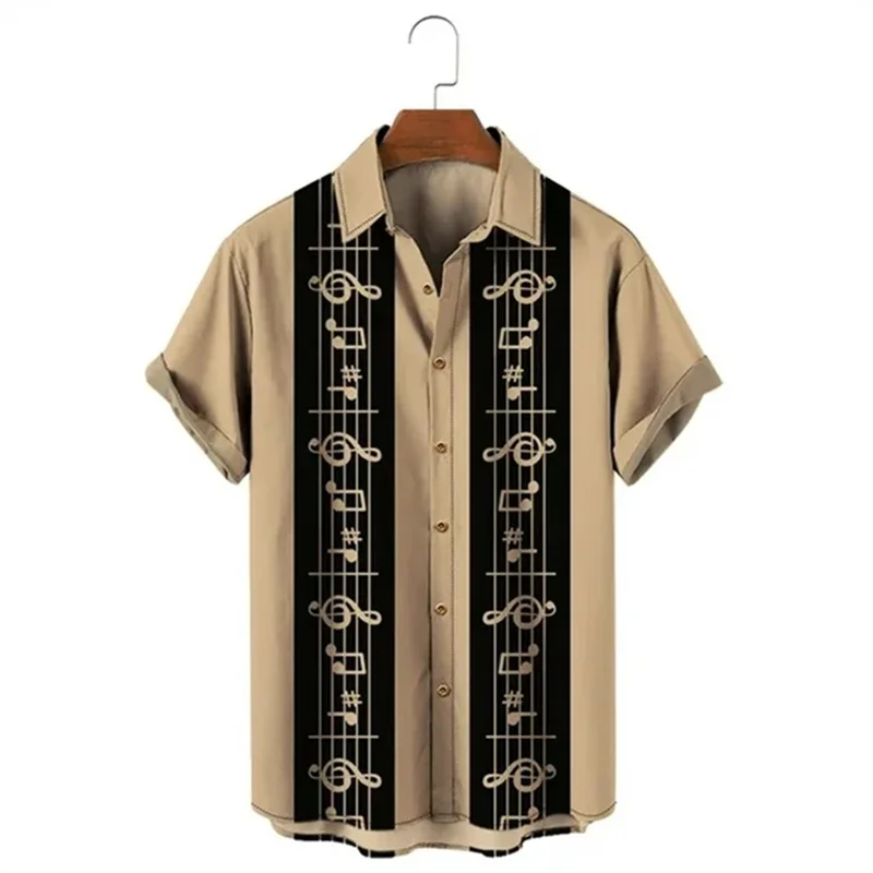 2024 New Fashion Hawaiian Beach Shirts Musical Note Pattern Guitar 3d Print Men Women Blouse y2k Tops Lapel Buttons Hawaii Shirt