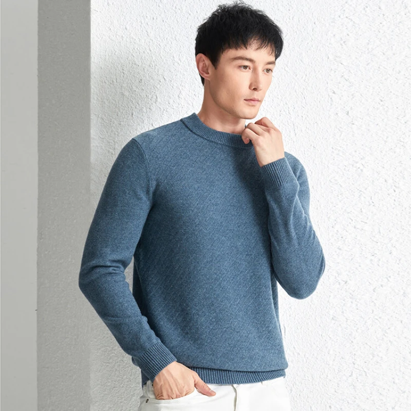 New Men's Woolen Sweater round Neck Bottoming Shirt Thickened 100% Wool Sweater Classic Fashion Luxury Authentic