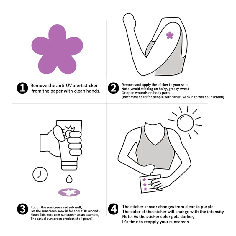 A59E-Purple ملصقات الأشعة فوق البنفسجية PET ملصقات الأشعة فوق البنفسجية للوقاية من الشمس، ملصقات رقع الشمس على شكل زهرة 15 مم للحماية من الأشعة فوق البنفسجية أرجواني (12