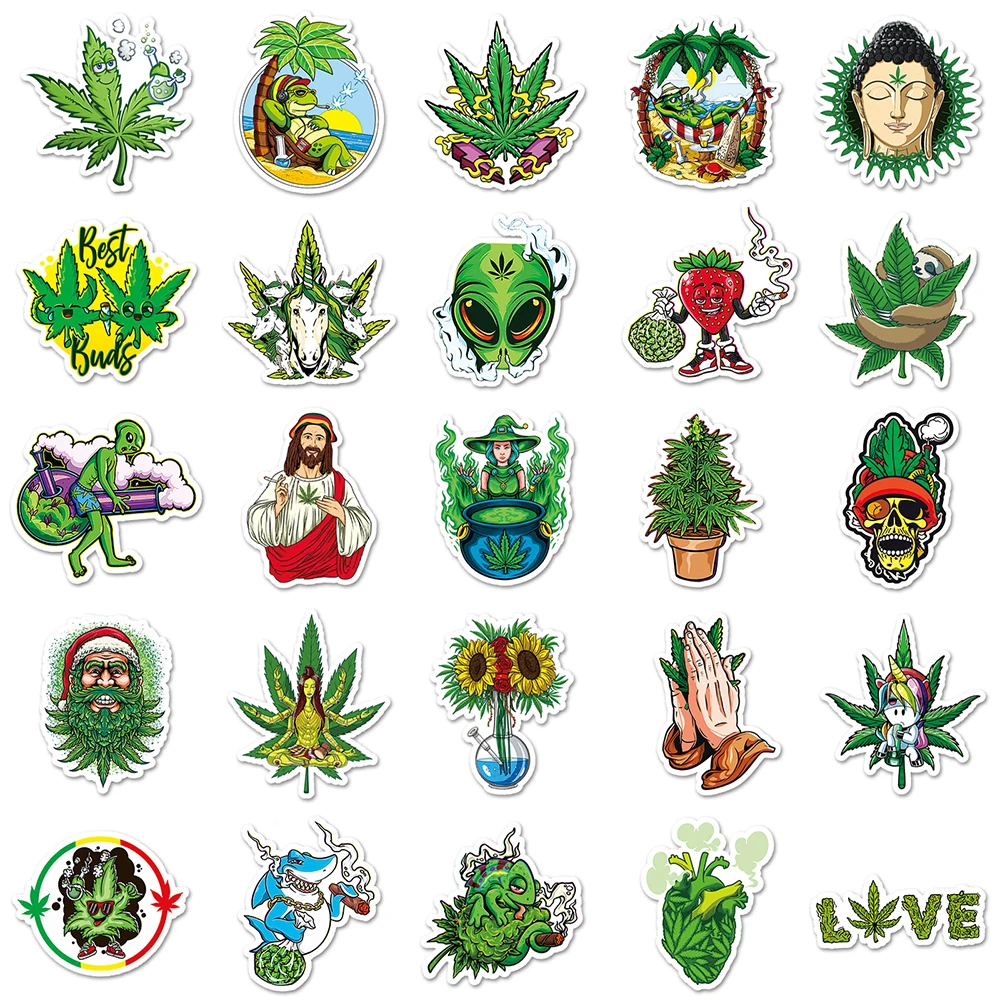 10/30/50pcs Funny Characters Leaves Weed Stickers Cool Smoking Sticker Waterproof DIY Notebook Phone Car Cartoon Graffiti Decals - view 5
