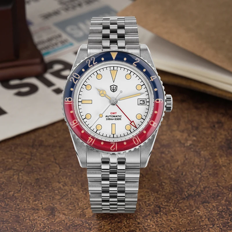 Watchdives WD6542 ใหม่นาฬิกา NH34 การเคลื่อนไหวทางกล GMT นาฬิกาผู้ชายแซฟไฟร์คริสตัล 10 บาร์กันน้ำส่องสว่าง 38 มม.นาฬิกาควอตซ์