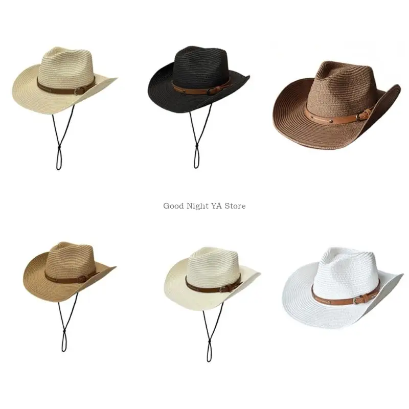 

Foldable Sun Paper Straw Hat with Wide Brims and Pu Belt Beach Vacation Panama Hat For Women Summer Outdoor