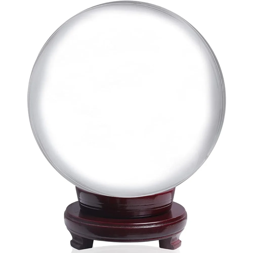 

200mm(8 inch) Huge Clear Divination Crystal Ball Meditation Glass Sphere Free Wooden Stand Home Decoration Ornaments