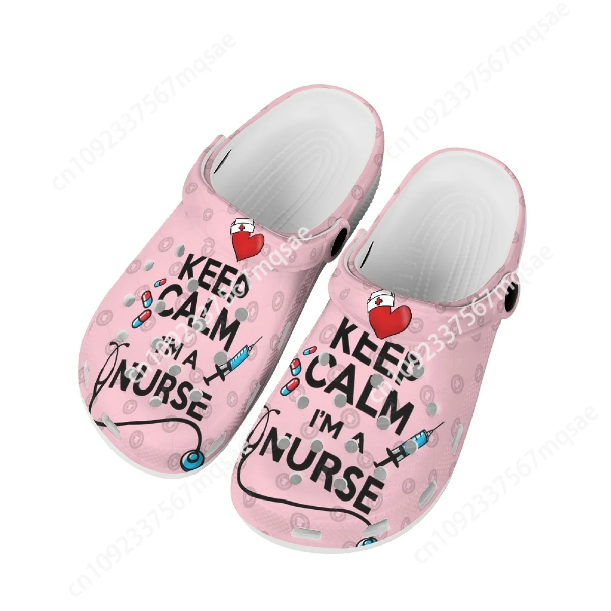 Keep Clam Nurse Design Garden Shoes Pink Print Nurse Clogs for Women Summer Breathable Non-Slip Slide Sandals Casual Slippers