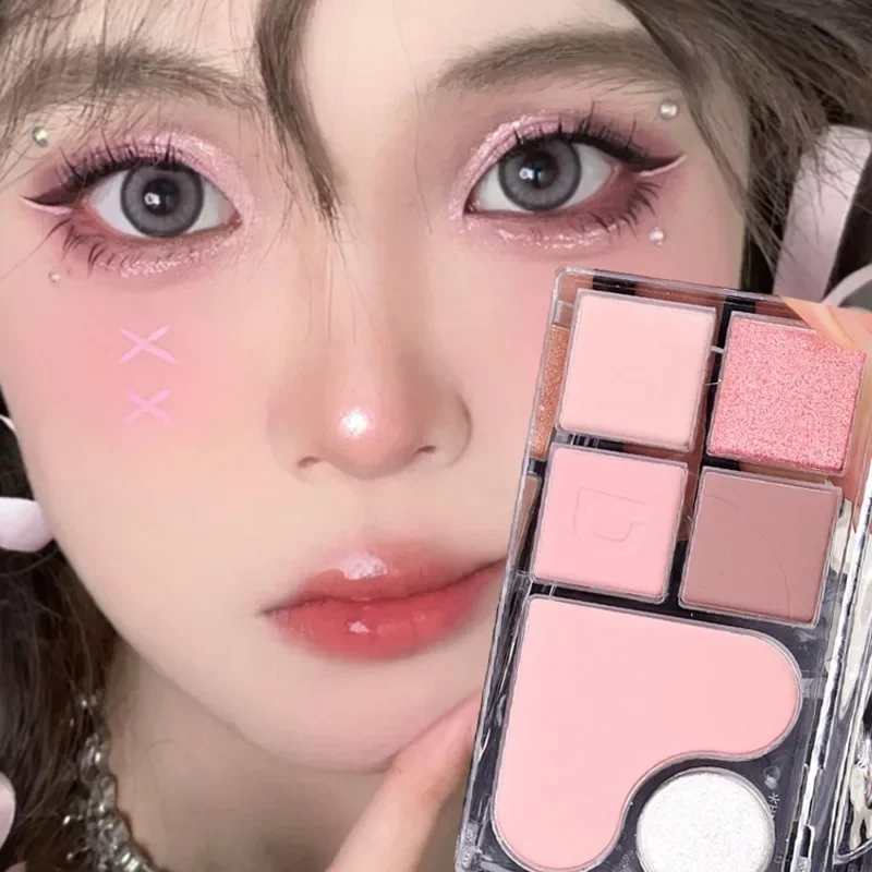 6 Colors Pink Hear Eyeshadow Palette Matte Pearlescent Earth Color Sequin Long-lasting Eyeshadow And Contour Palette Eye Makeup