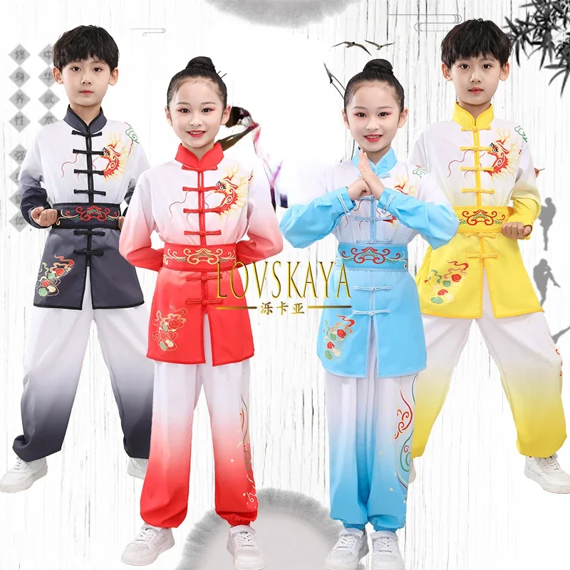 Long sleeved Chinese style Kung Fu performance suit for children martial arts performance suit Tai Chi practice suit