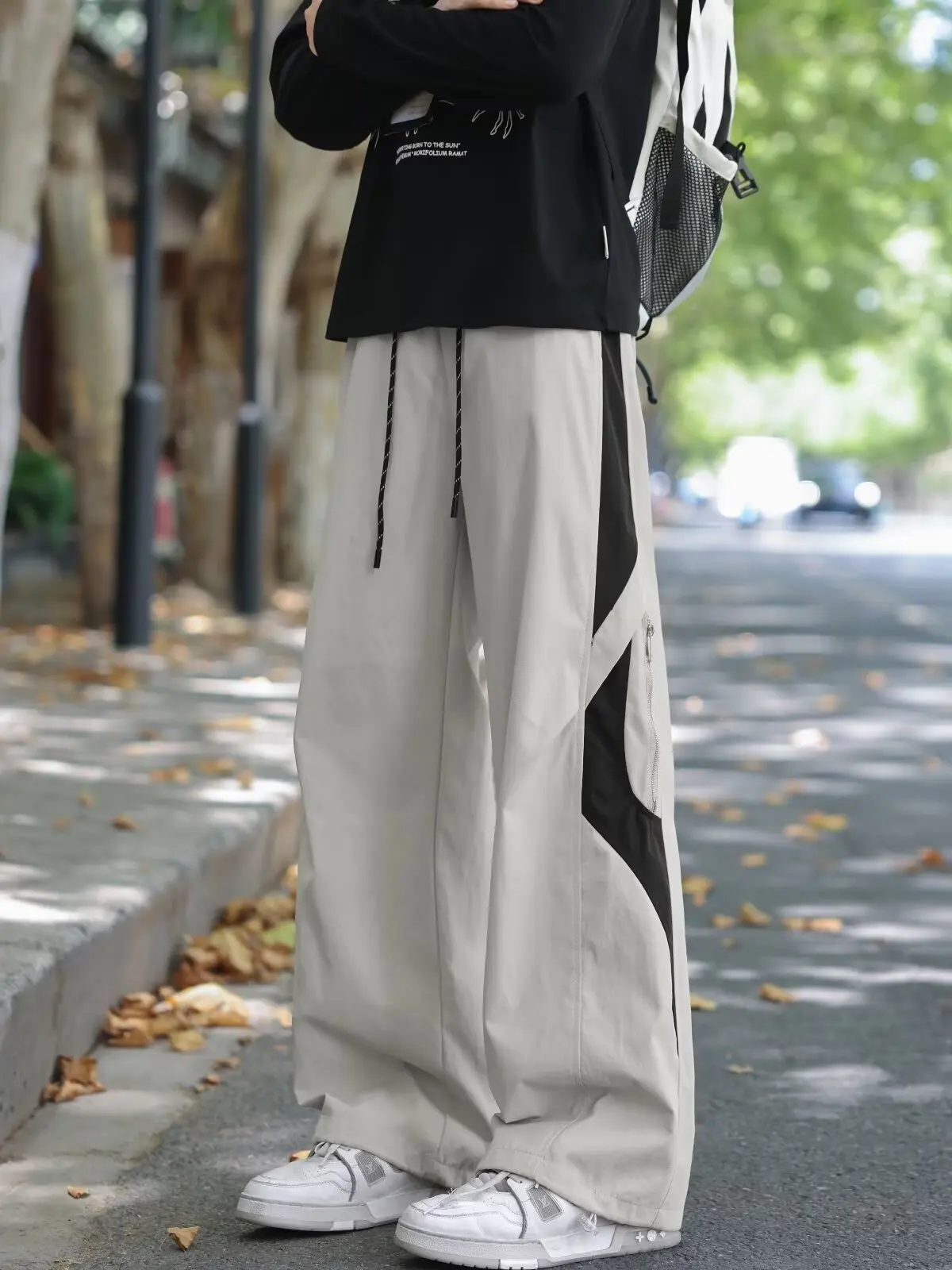 

American Retro Color Blo Men's Straight Leg Casual Pants Autumn Spor Loose Wide Leg Long Trousers Trendy Loose Fit Trousers