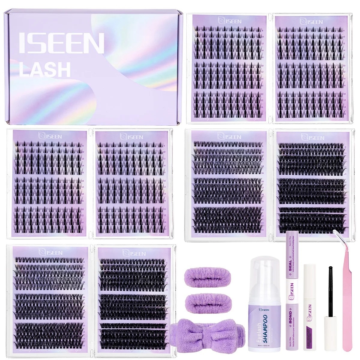 Wimpern-Cluster-Set: Großes Sortiment an Stilen, Wispy Einzelwimpern, Natürliche DIY-Wimpernverlängerungen mit Kleber & Versiegelung sowie Pinzette – Detail 3