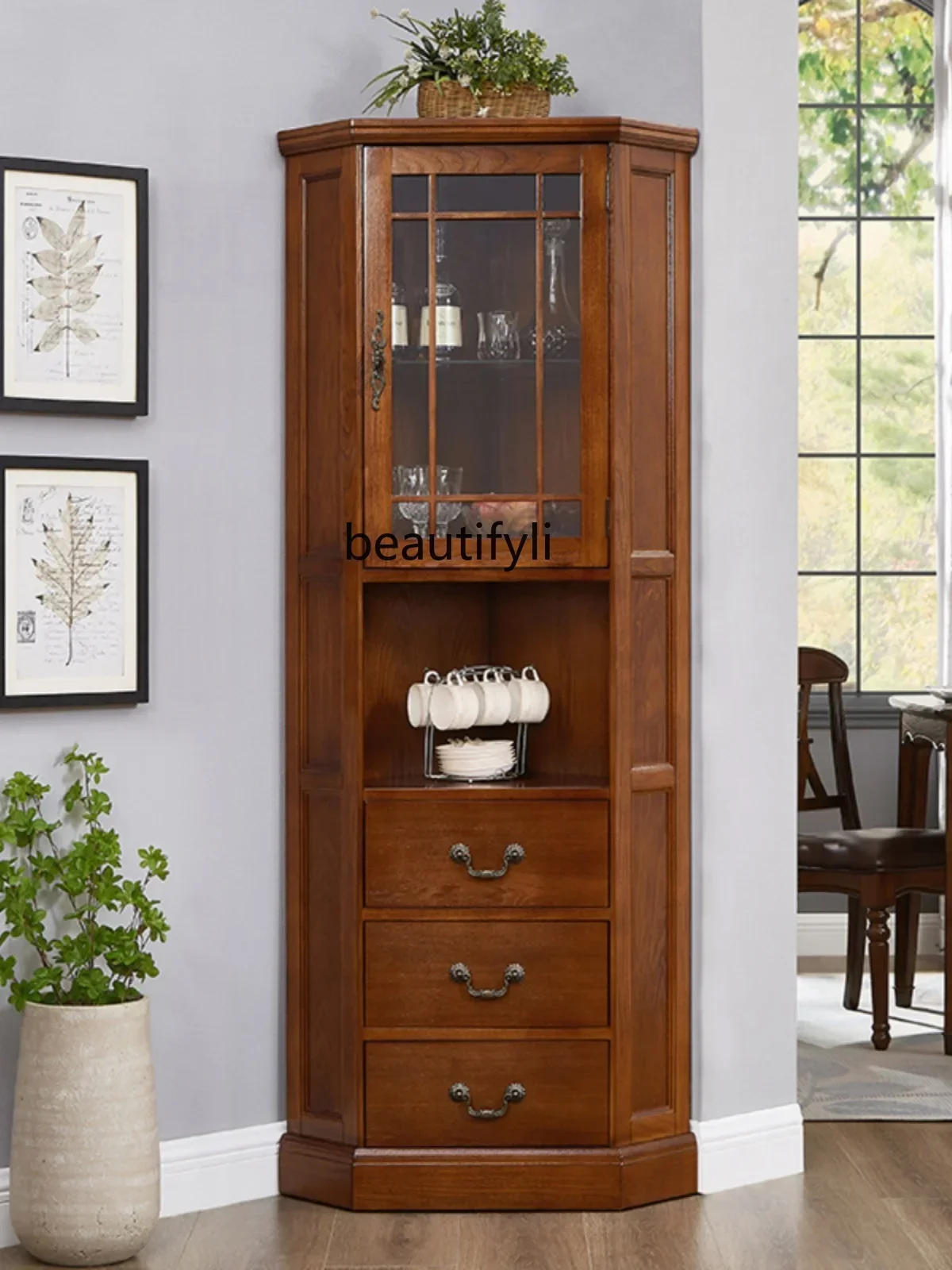 American-Style Solid Wood Corner Storage Simple Wine Cabinet Corner Clothes Closet Triangle Storage Rack