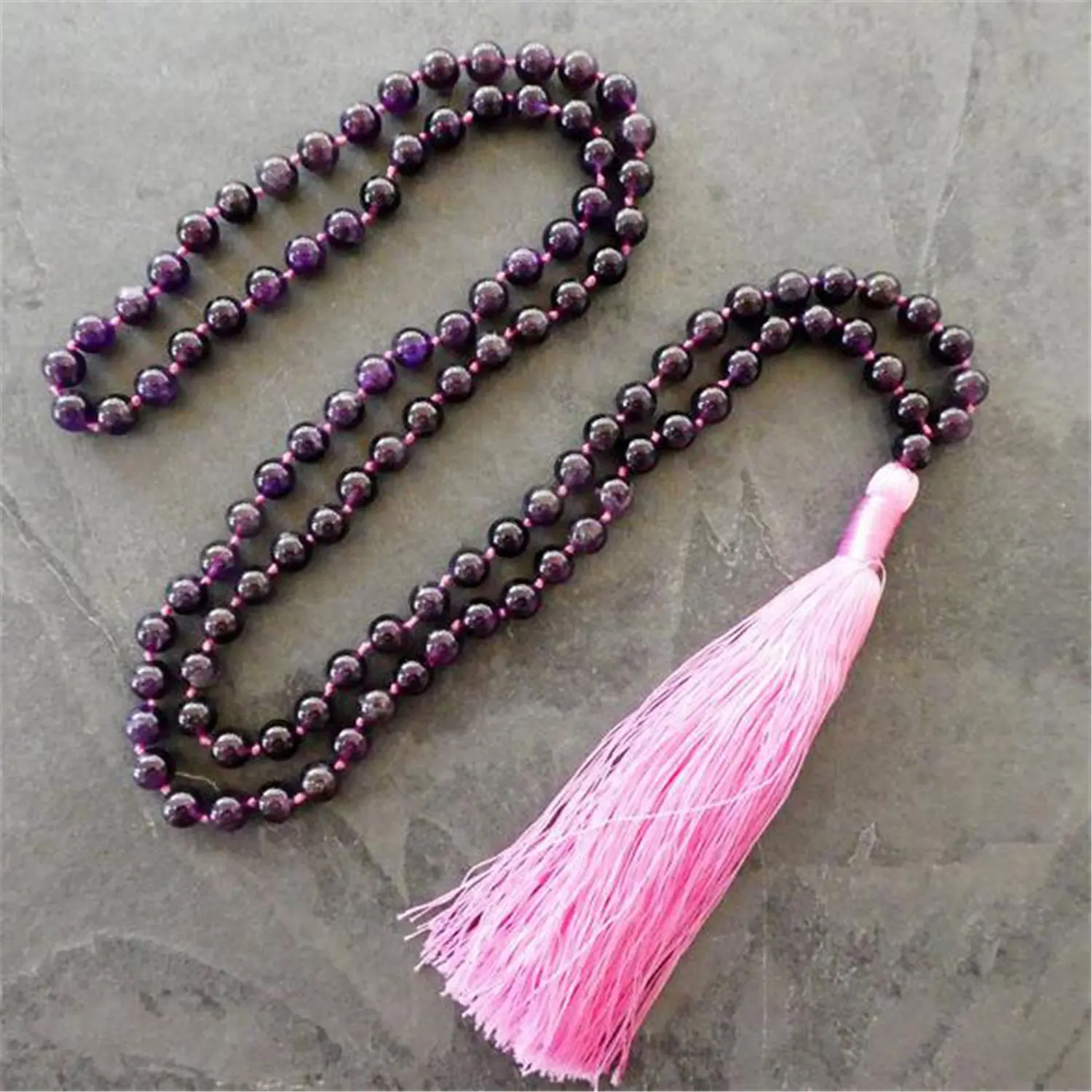 

8mm Natural Amethyst 108 Beads Handmade Tassel Necklace Men's Spiritual Yoga Mala Yoga Health Stone Crystal Prayer