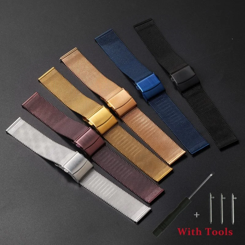 Quick Release 0.6 Thicken Stainless Steel Milanese Watch Strap For Smart Watch Universal Waterproof Wrist Watch Band 20mm 22mm