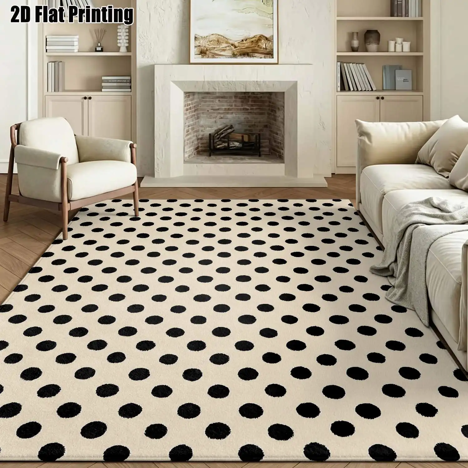 1Pc 2D Printed Beige Dot Nordic/Instagram-Inspired Modern Minimalist Geometric European-Style Home Decor Carpet, Multi-Size, Machine Washable, Suitable for Entrance/Dining/Foyer/Bedroom/Living Room Floor Mats