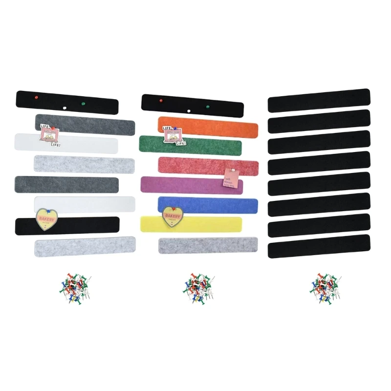 

8x Self-Adhesive Bulletin Board Bar Strips Felt Pin Board Bar Strips with 30 Pushpins for Pastes Notes Photos Schedules