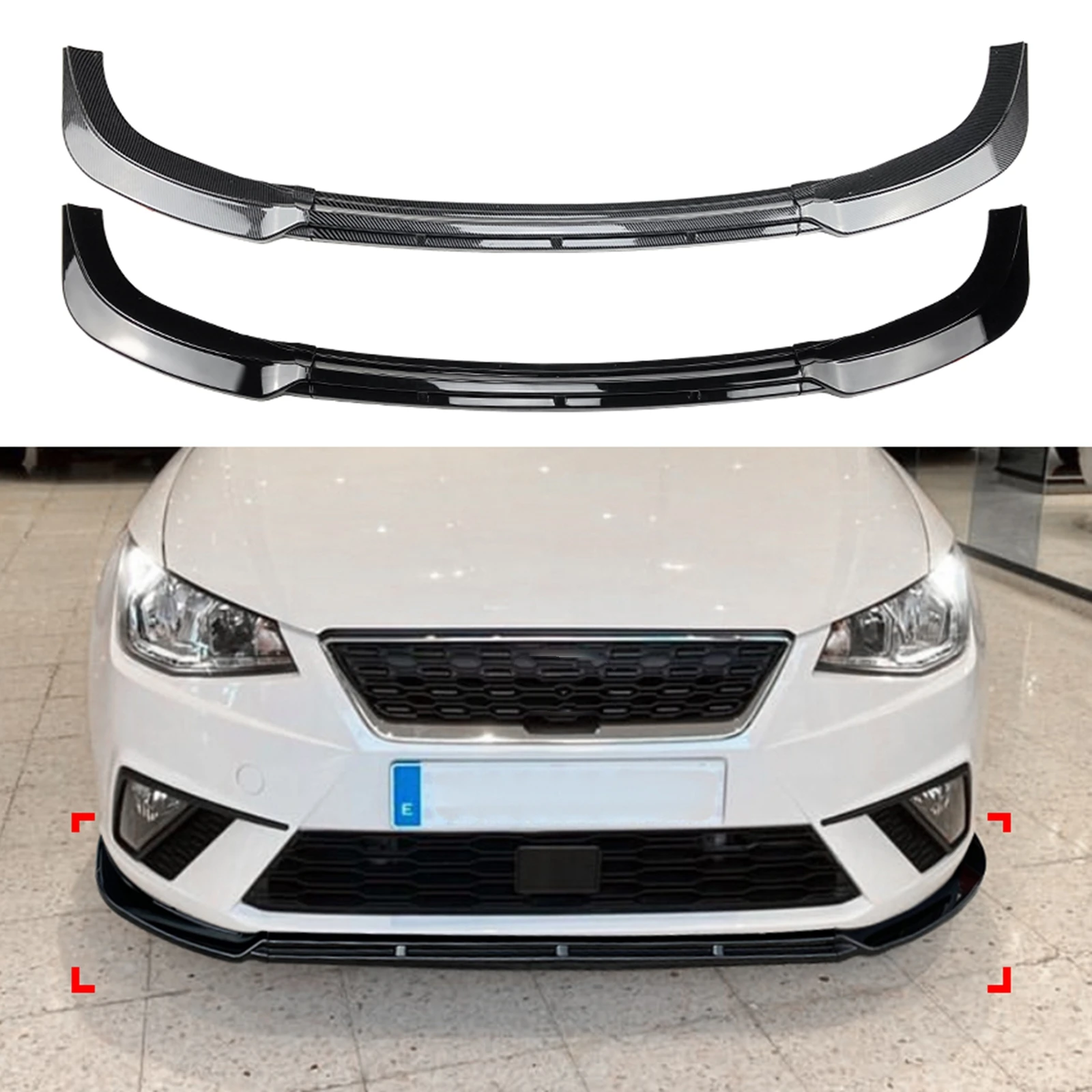 

For Seat Ibiza MK5 Standard FR 2018 2019 2020 2021 2022 2023 Front Bumper Spoiler Lip Carbon Fiber Look/Gloss Black Splitter Kit