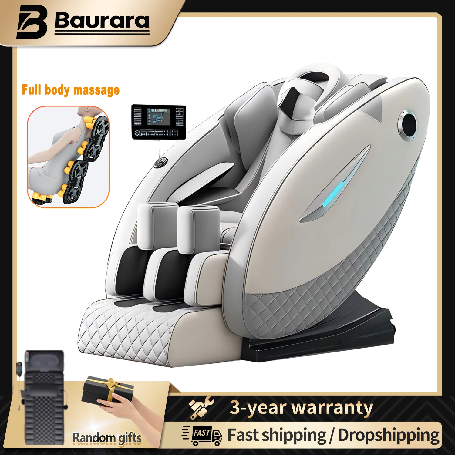 

3-летняя гарантия 4D Zero Gravity Массажное кресло Шиацу Кресло для всего тела Подушка безопасности Отопление шеи, спины, талии, ног, домашний офис, использование Re