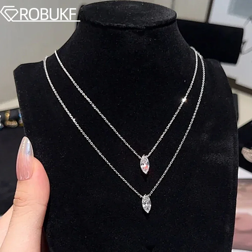 5*10mm Moissanite Pendant Necklace for Women D Color 1 Carat Marquise Cut Lab Diamond S925 Sterling Silver Neck Chains with GRA