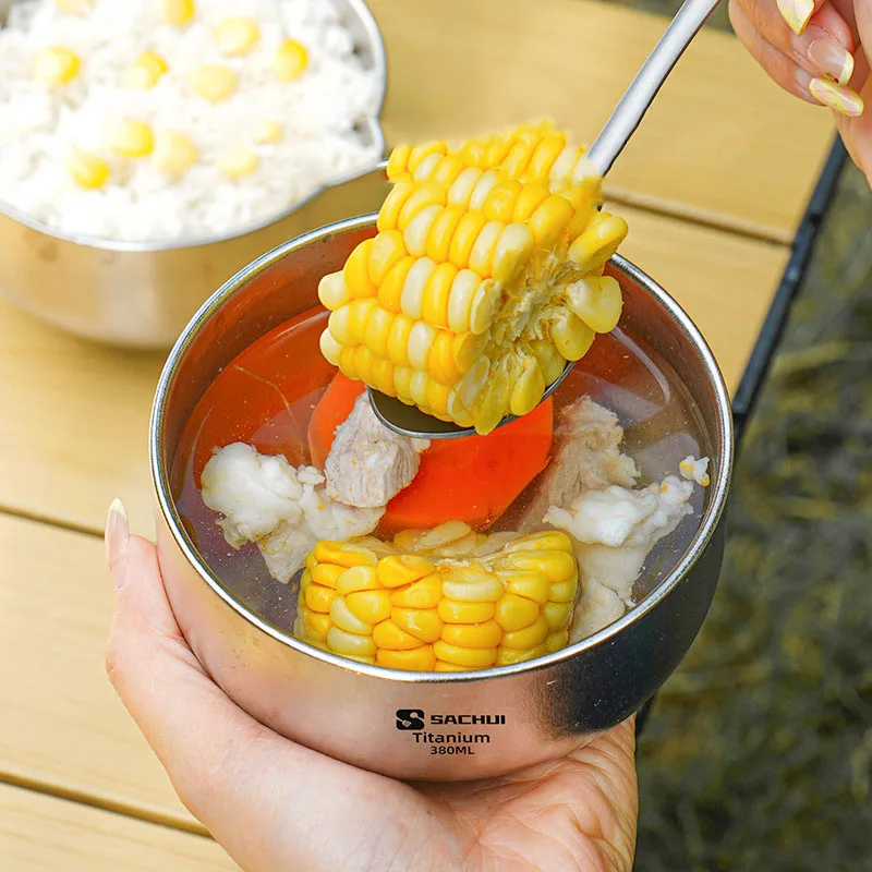 Titanium Double Walled Bowl Ice Flower Finish Home Insulated Soup Concave Rice Bowl Light Portable Outdoor Camping Tableware