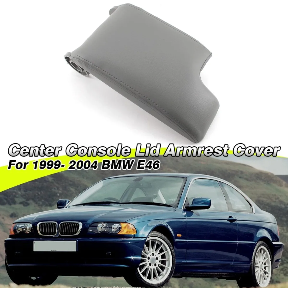 For BMW E46 1999 2000 2001 2002 2003 2004 Leather with Plate Gray Center Console Pad Handrail Box Lid Armrest Storage Cover