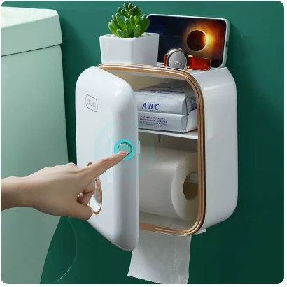 Electroplating Bronzing Bathroom Tissue Box Wall-Mounted Luxury No-Drill Toilet Paper Holder Waterproof Roll Paper Storage Rack