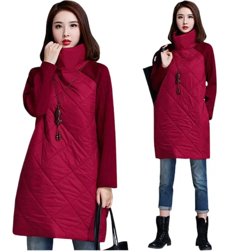 

Women New Fashion Winter Coat Autumn Thick Jacket Overcoat Female Casual Full Sleeve Patchwork Long Coat Outwear