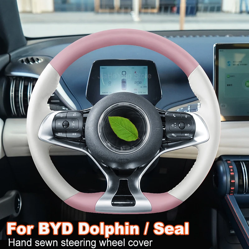 DIY Custom Hand sewn Non-slip Leather Car Steering Wheel Cover For BYD Seal Dolphin Yuan PLUS Interior Accessories