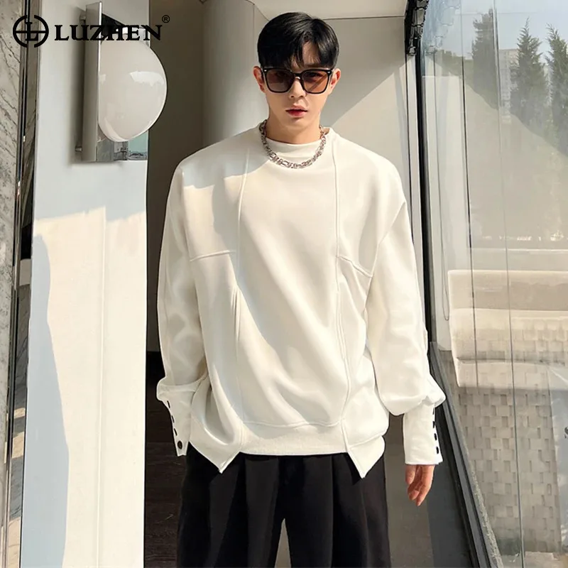 

LUZHEN Korean Top Sweater Button Multi Cuffs Solid Men's Color Handsome Irregular Niche Design Sweatshirts Trend Menwear JY5960