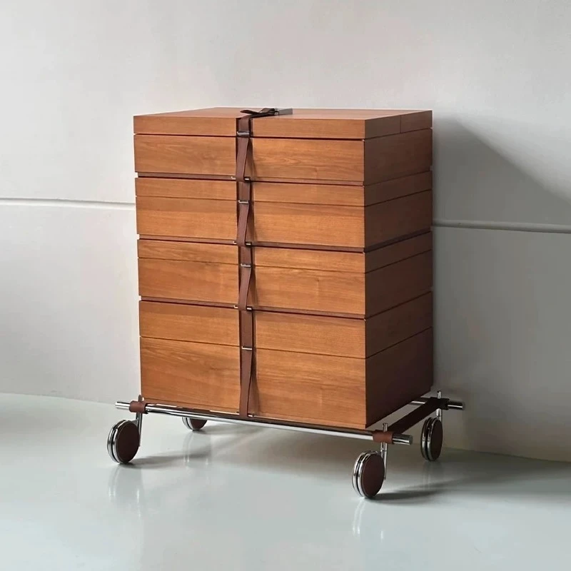 High-end light luxury solid wood movable jewelry cabinet villa luxury high-end locker design jewelry storage cabinet