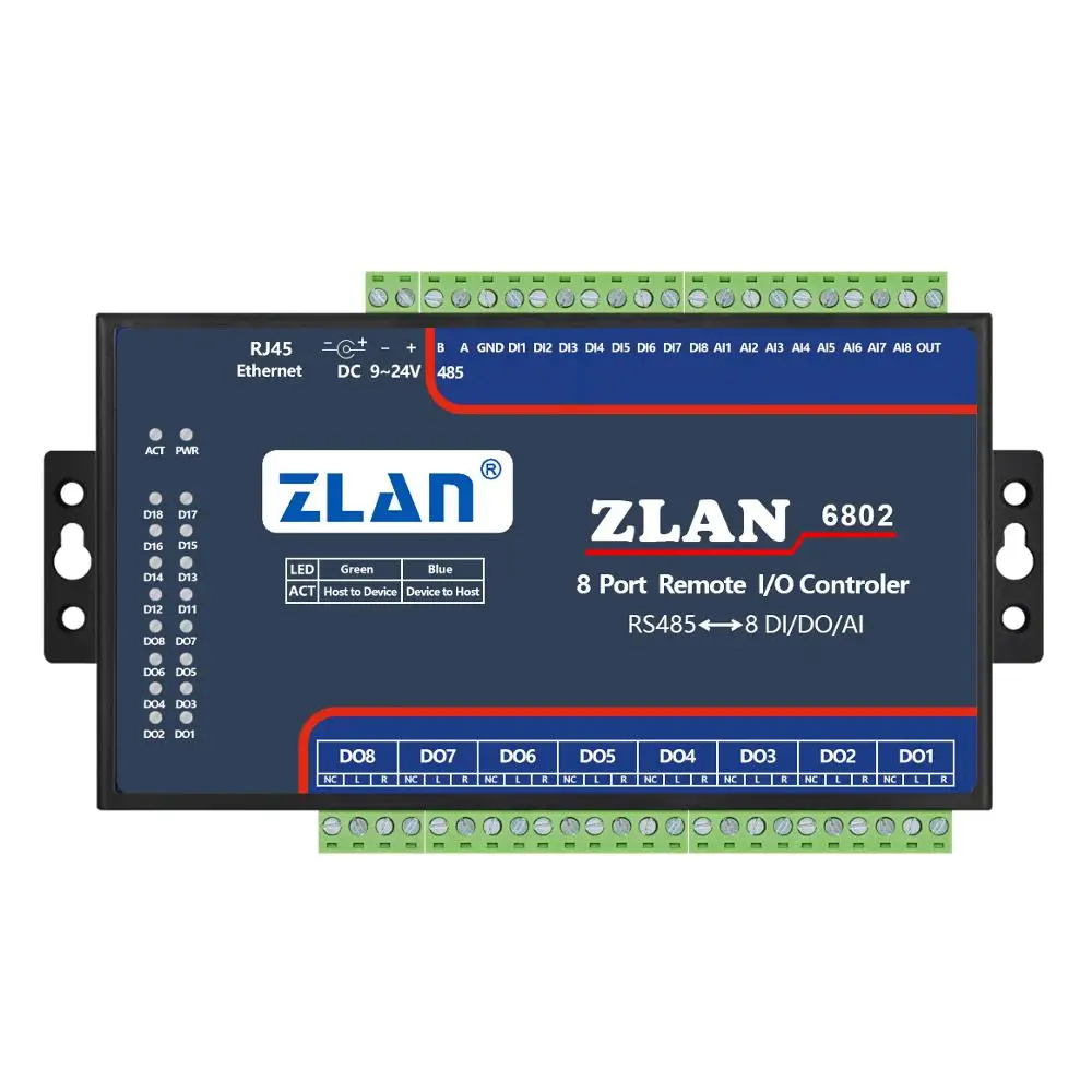 

8 Channels DI AI DO RS485 Modbus i/o module RTU / data collector remote controller ZLAN6802