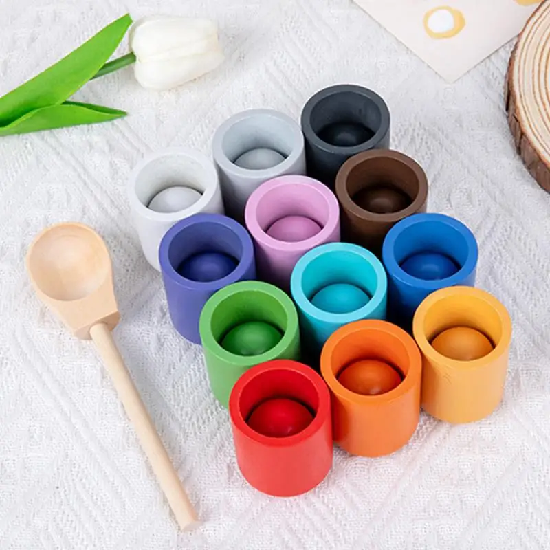 Jouet en bois Montessori pour bébé, boule arc-en-ciel et jeux de tri de documents standardisés, jouets d'apprentissage de la motricité fine, cadeaux pour enfants