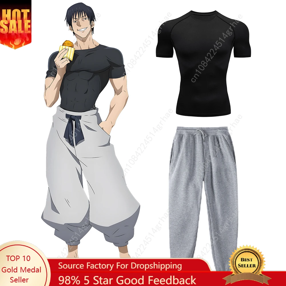 

Anime Jujutsu Kaisen Toji Compression Shirt Set Casual Performance Set Men's Athletic Workout Quick Dry Tee+Sweatpants Unisex